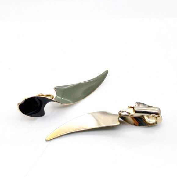 Grey and Black Classy Earrings, Vintage Sleek and Stylish Enamel Drop Clip Ons - Picture 4 of 4